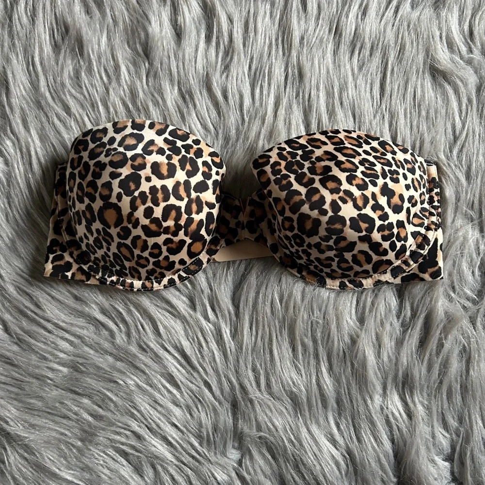 Victoria's Secret‎ Strapless Lightly Lined Bra Womens Size 32D Brown Leopard
